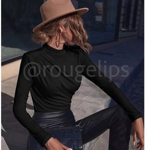 Ruched Asymmetric Black Long Sleeve Shirt Slim Fit Stretchy